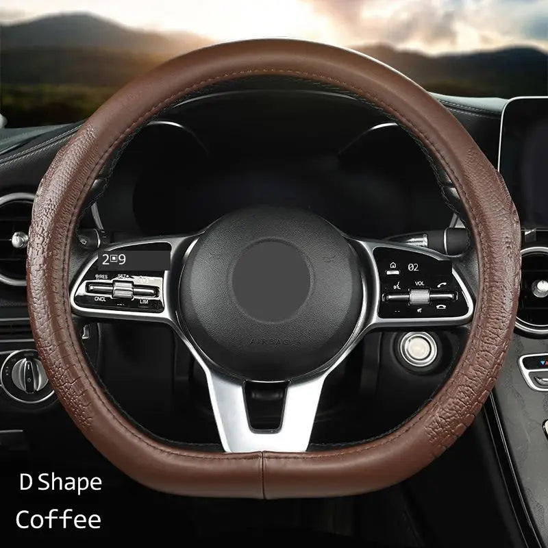 Crocodile Grain Leather Steering Wheel Cover – Universal D-Type Textured Grip Cover - Delicate Leather  