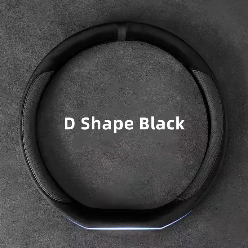 Universal Suede Steering Wheel Cover – Ultra-Thin Non-Slip D-Shape & Round Fit, Breathable All-Season Leather Protector 37–38cm - Delicate Leather  