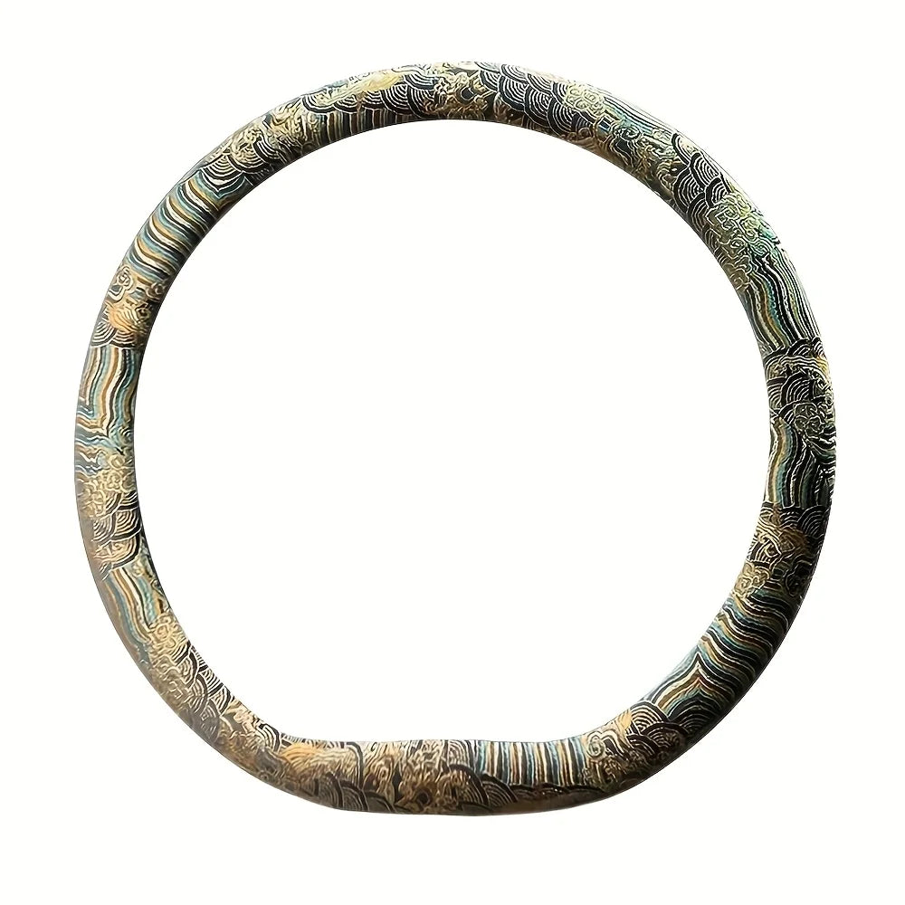 Brocade Embroidered Steering Wheel Cover – Retro Non-Slip All-Season Car Interior Accessory - Delicate Leather