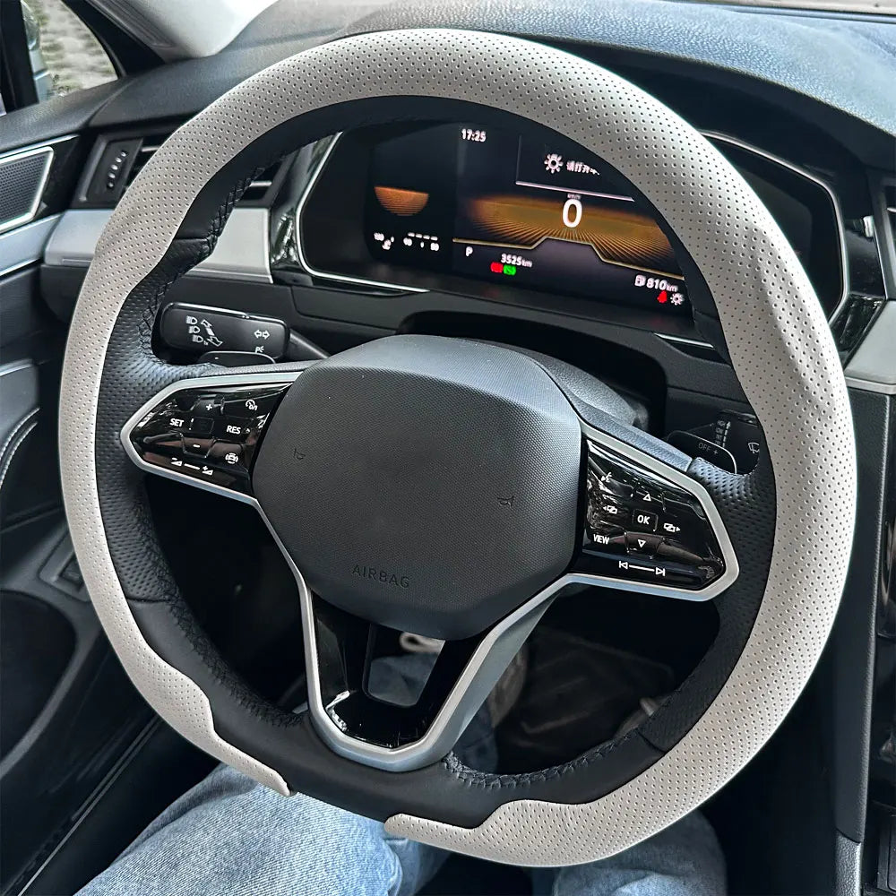Universal Leather Steering Wheel Cover 36–38cm – Non-Slip Breathable Round Handle Protector - Delicate Leather  