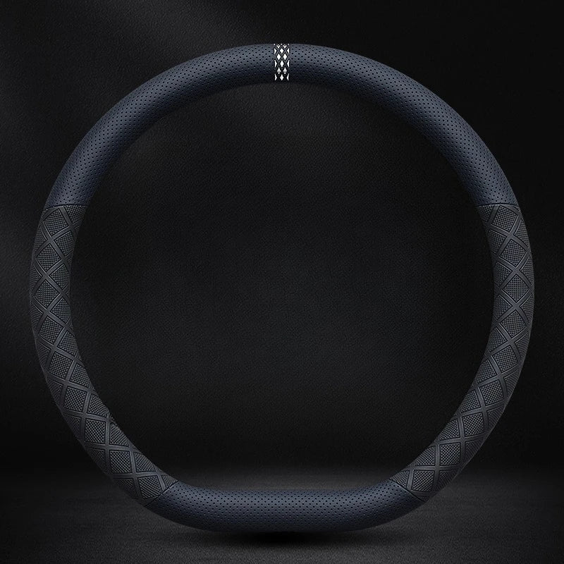 38cm Universal Leather Car Steering Wheel Cover Anti-Slip Breathable Steering Wheel Protector - Delicate Leather  