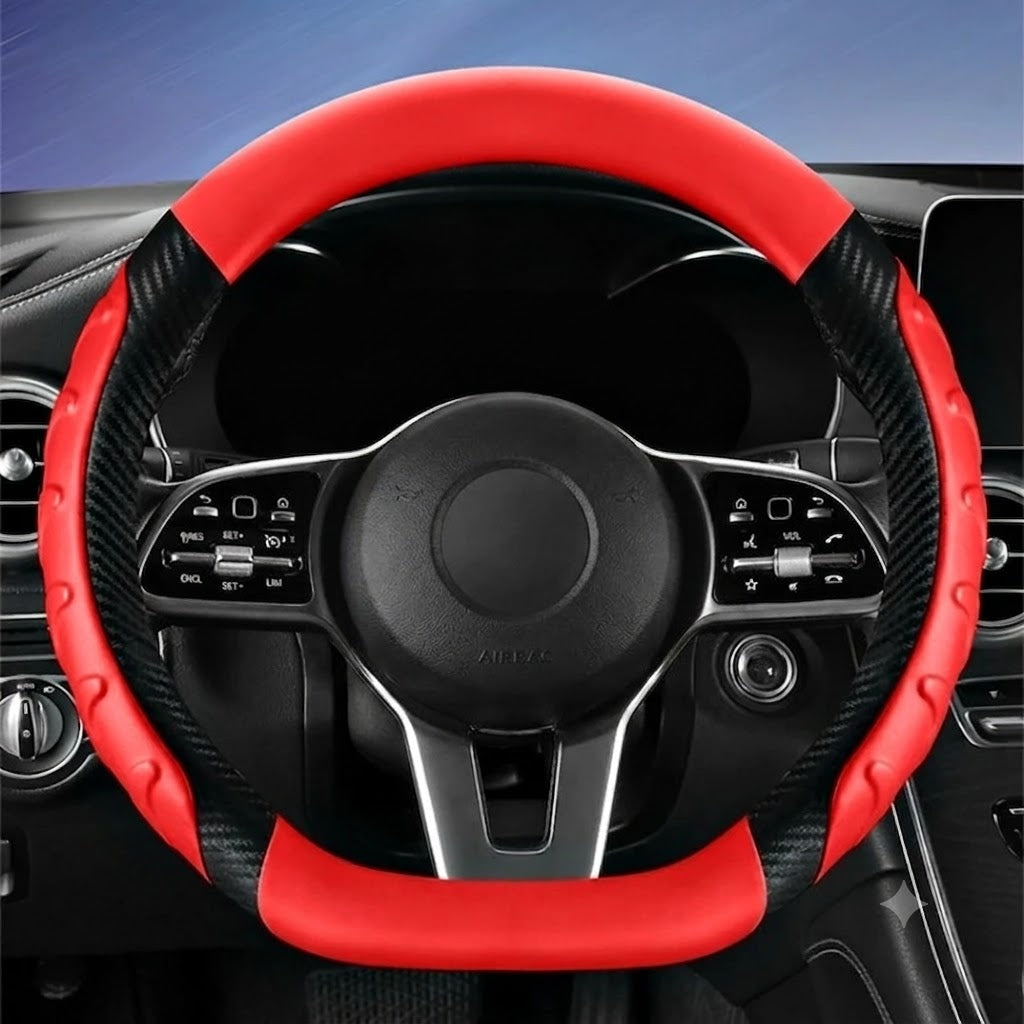 Carbon Fiber Leather Steering Wheel Cover – Universal O/D Shape Anti-Slip Grip - Delicate Leather  