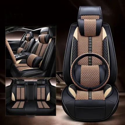 Full Set Car Seat Covers for Honda Accord 2005-2023 – Durable, Breathable PU Leather with Steering Wheel Cover & Pillows – Universal 5-Seat Cushion