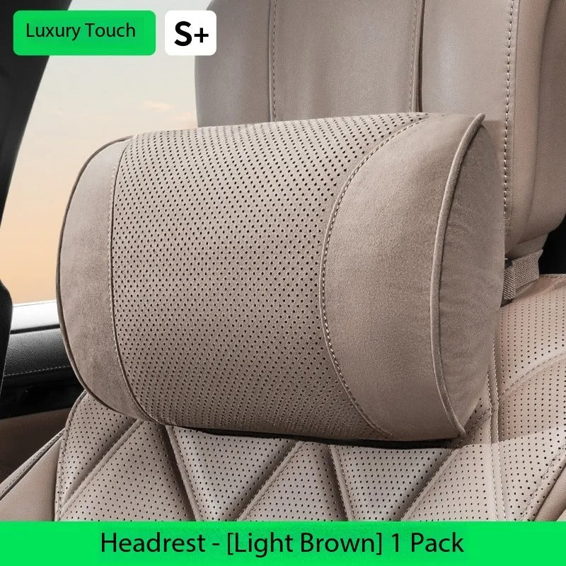 Luxury Suede Car Headrest and Lumbar Cushion Set – Breathable All-Season Support Pillows for Vehicle Seats - Delicate Leather  