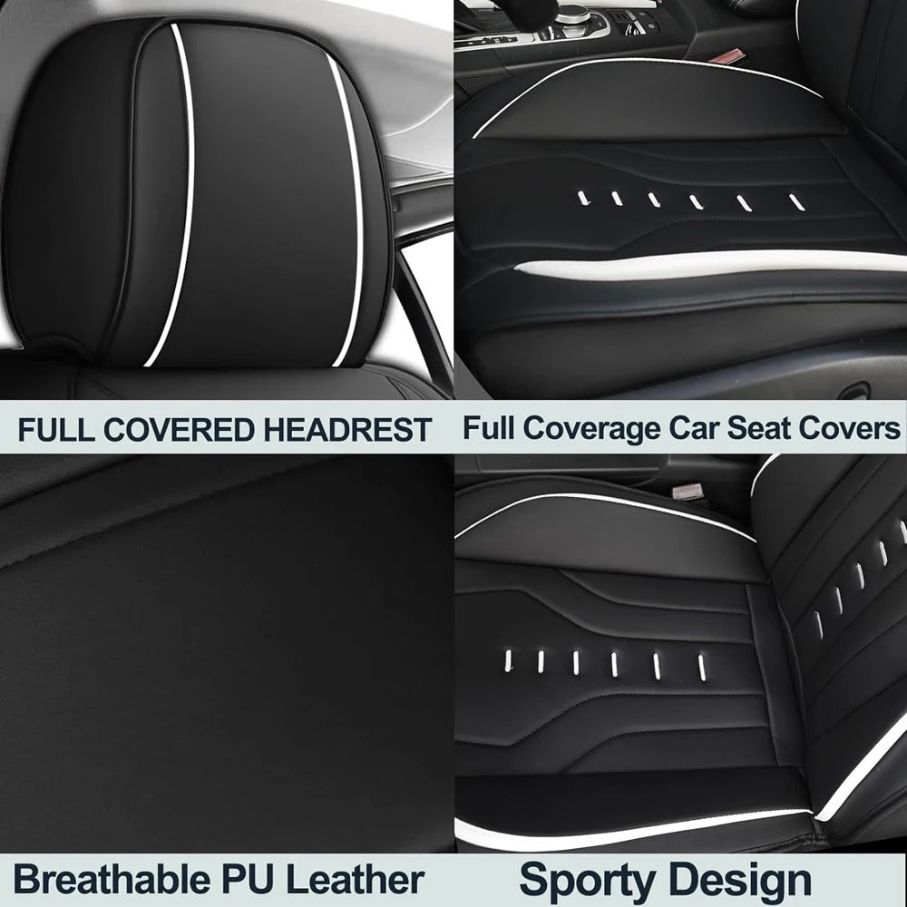 Luxury Universal Leather Car Seat Covers Full Set – Premium PU Leather Seat Covers for Cars, SUVs & Trucks, All-Season Full Coverage - Delicate Leather