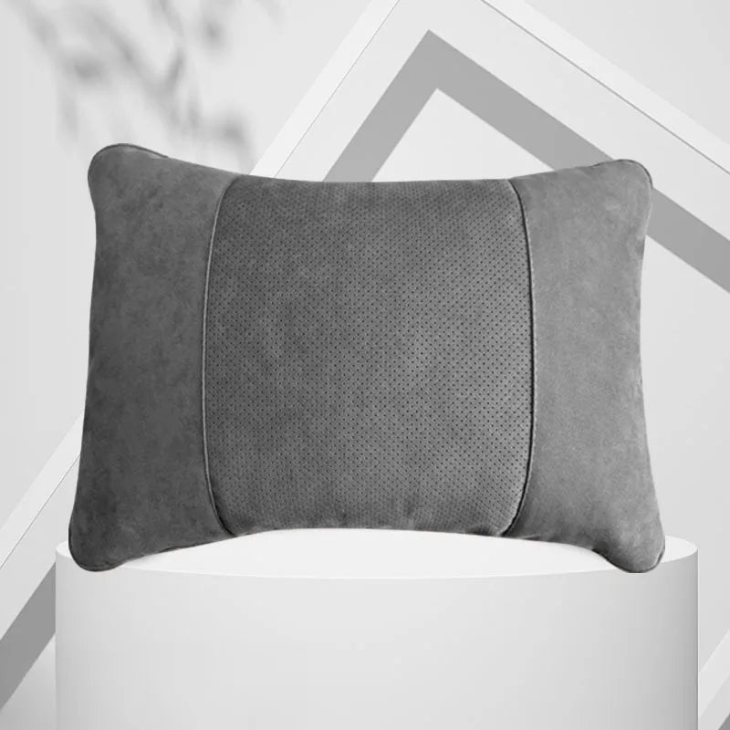 Suede Car Neck Pillow and Waist Cushion – Universal Soft Headrest & Lumbar Support for Comfortable Driving - Delicate Leather  