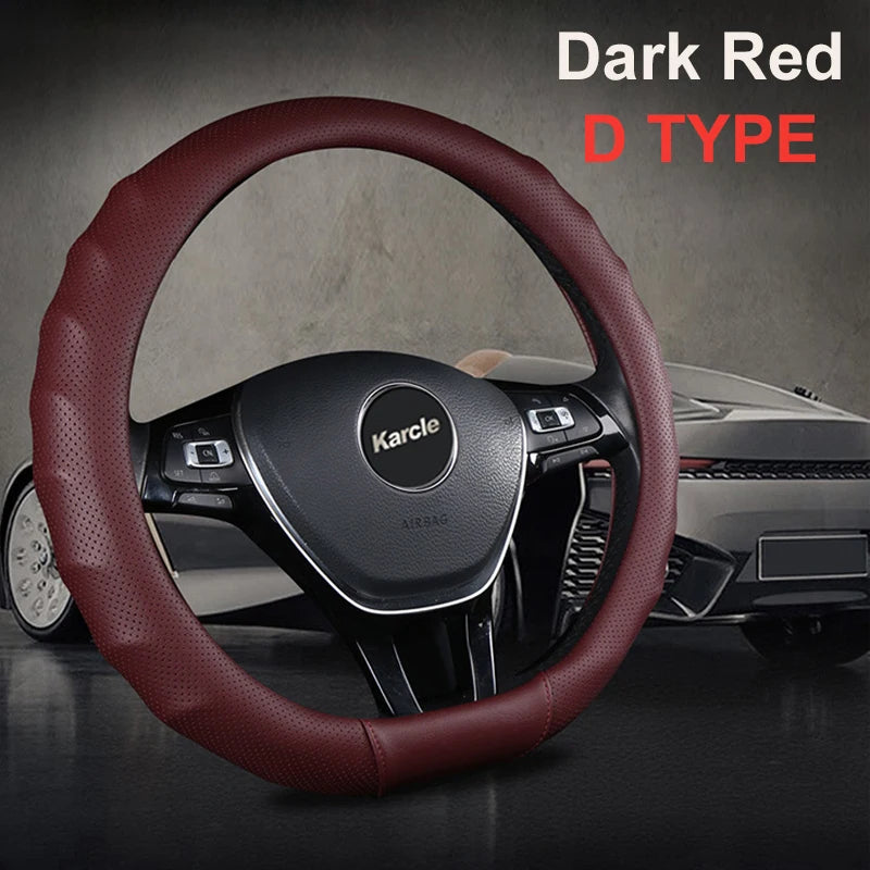3D PU Leather Steering Wheel Cover – Universal 15 Inch O/D Type, Anti-Slip Grip, Four-Season Car Interior Protection - Delicate Leather  