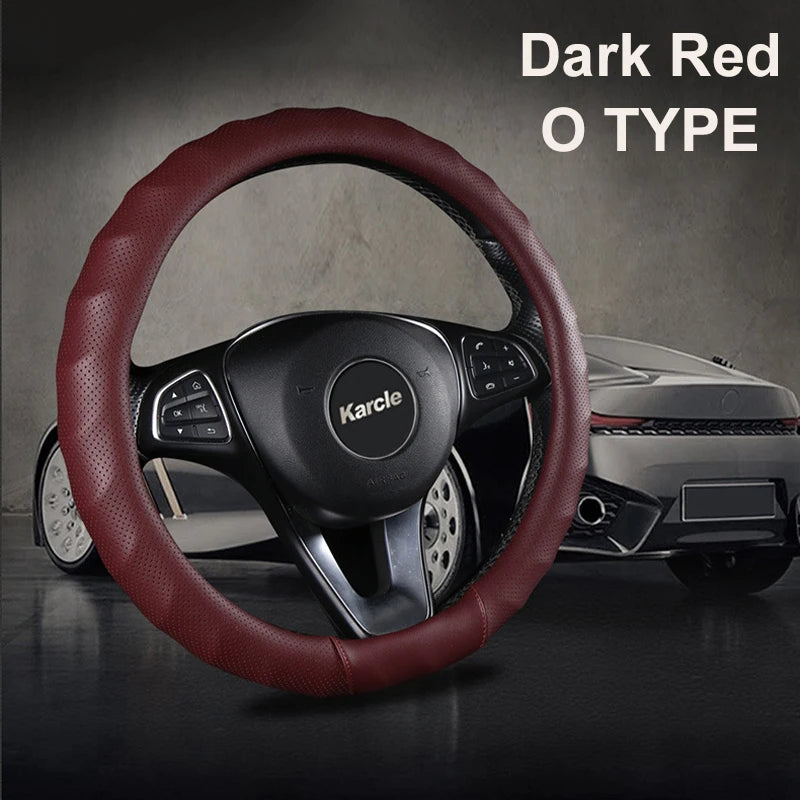 3D PU Leather Steering Wheel Cover – Universal 15 Inch O/D Type, Anti-Slip Grip, Four-Season Car Interior Protection - Delicate Leather  