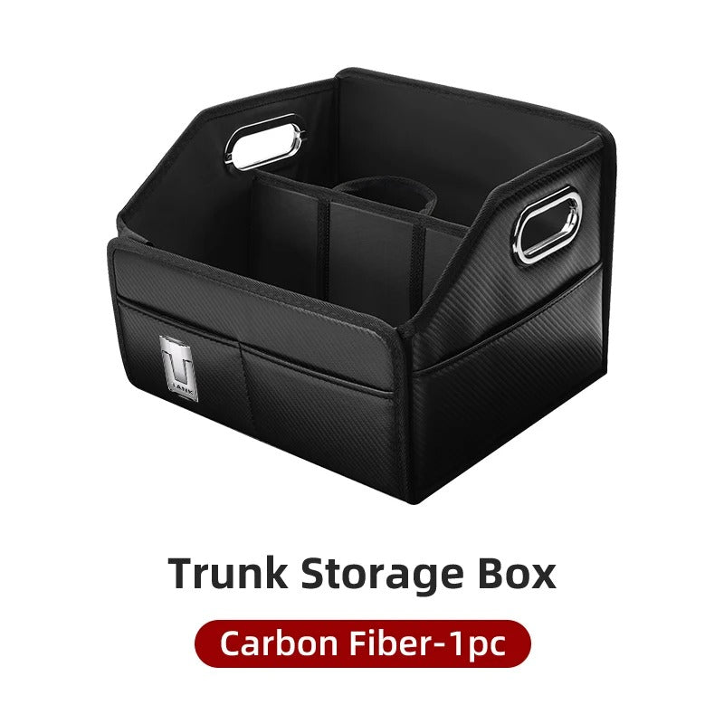 Car Trunk Organizer Box – Foldable PU Leather Storage Bin, Universal Fit - Delicate Leather  