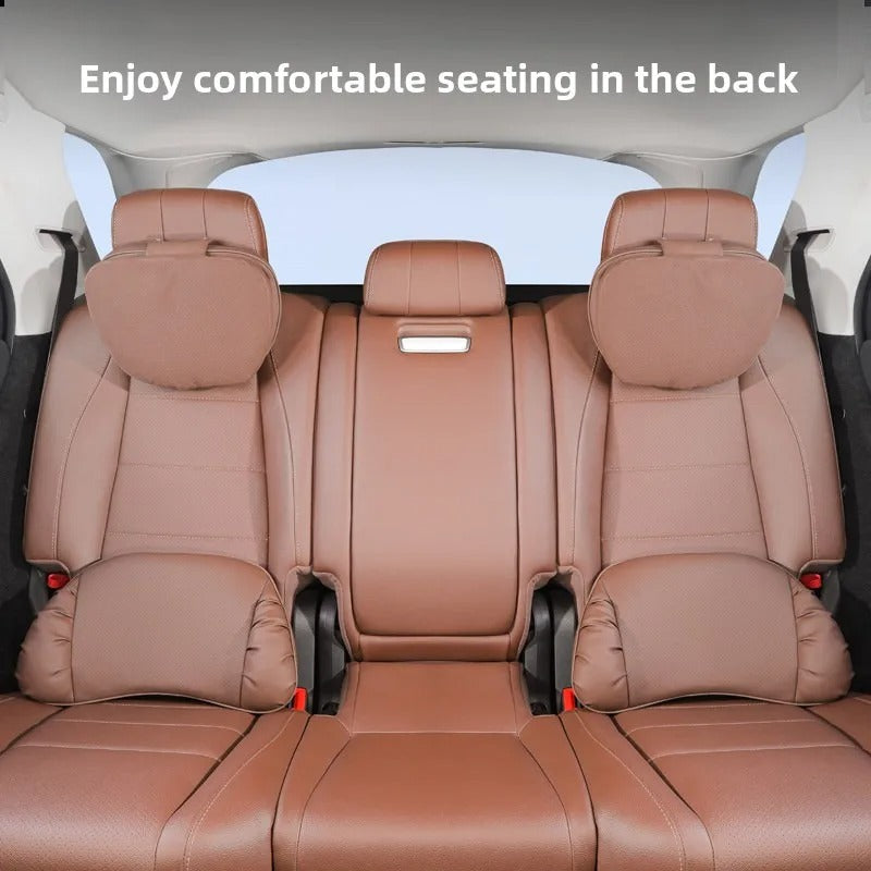Soft Suede Car Neck & Lumbar Support Pillow Set – Memory Foam Headrest Waist Cushion with Double-Sided Design - Delicate Leather