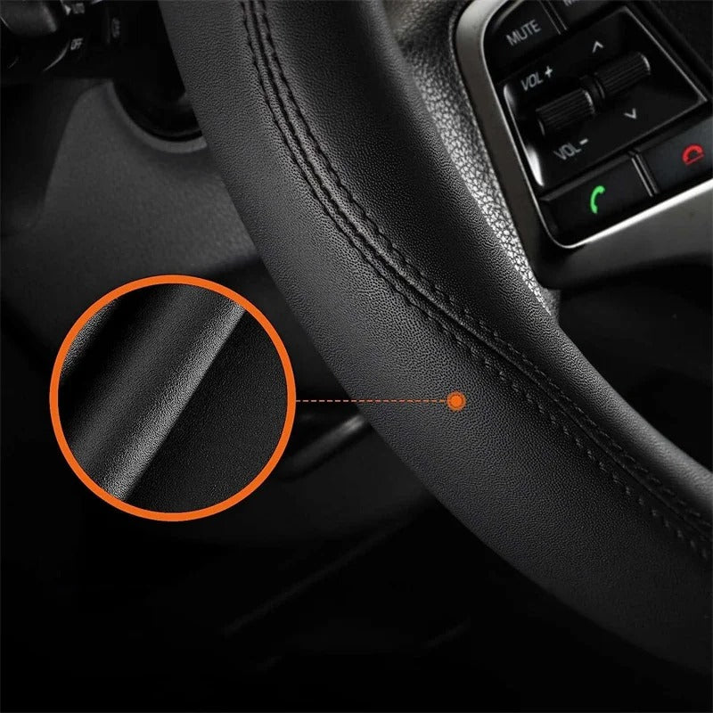 Universal Leather Steering Wheel Cover – Breathable Non-Slip 37–38 cm Steering Wheel Protector - Delicate Leather