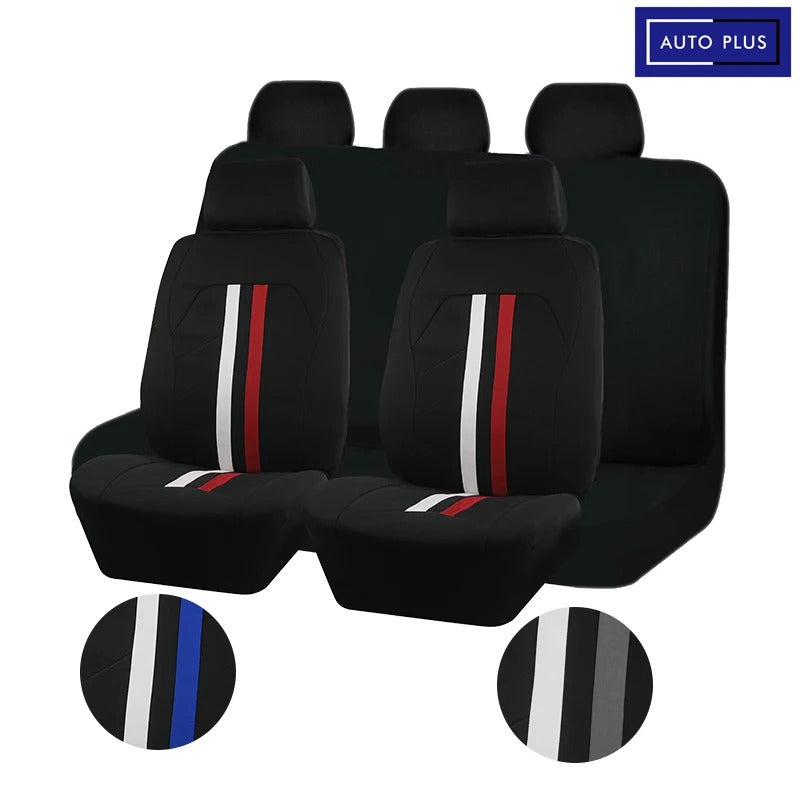 Universal Red & White Stripe Car Seat Covers – Polyester Airbag Compatible Seat Protector Set - Delicate Leather
