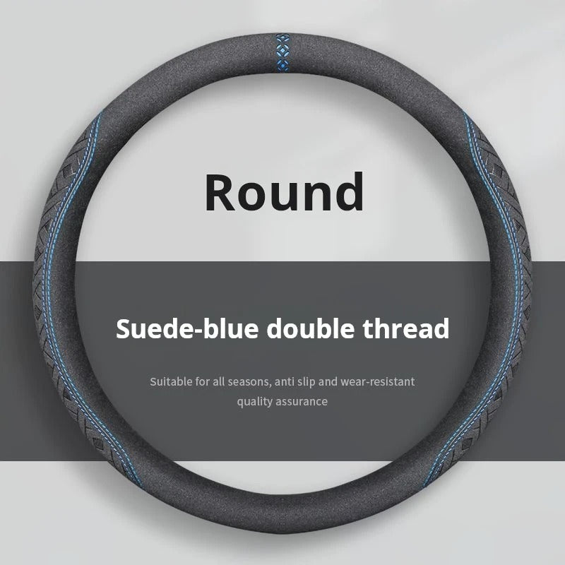 All-Season Suede and Nappa Leather Steering Wheel Cover – Ultra-Thin, Breathable, Non-Slip Universal Fit 38 cm - Delicate Leather  