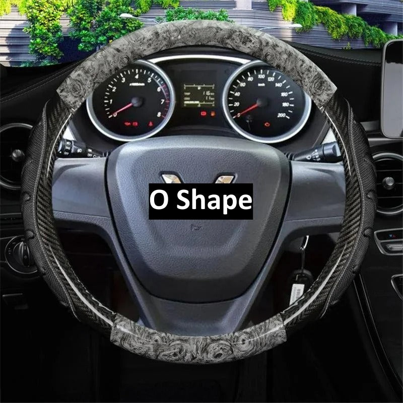 Wood Grain PU Leather Steering Wheel Cover – Universal 37–38cm Anti-Slip All-Season Grip - Delicate Leather