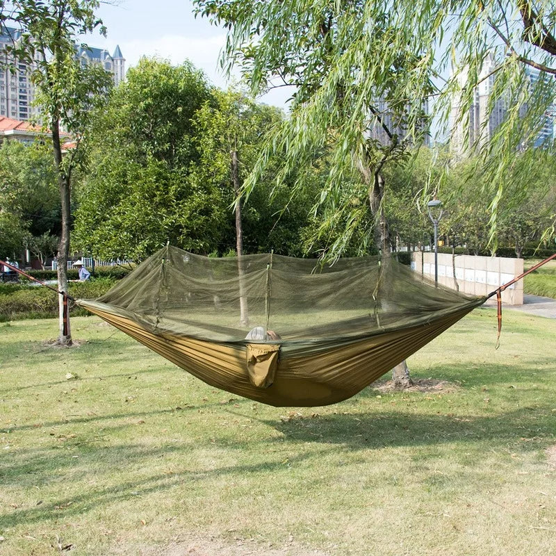 Double Mosquito Net Hammock: Plus Size Outdoor Anti-Mosquito Hammock with 300×200CM Umbrella Cloth, Nylon Anti-Rollover Design for Camping