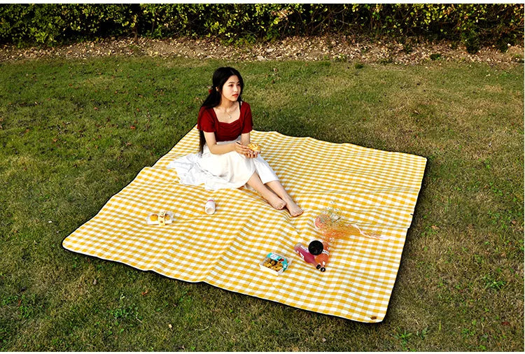 Waterproof Outdoor Picnic Mat Colorful Plaid Stripe Rectangular Sleeping Blanket Pad, Ideal for Camping, Beach Trips, and as a Living Room Carpet