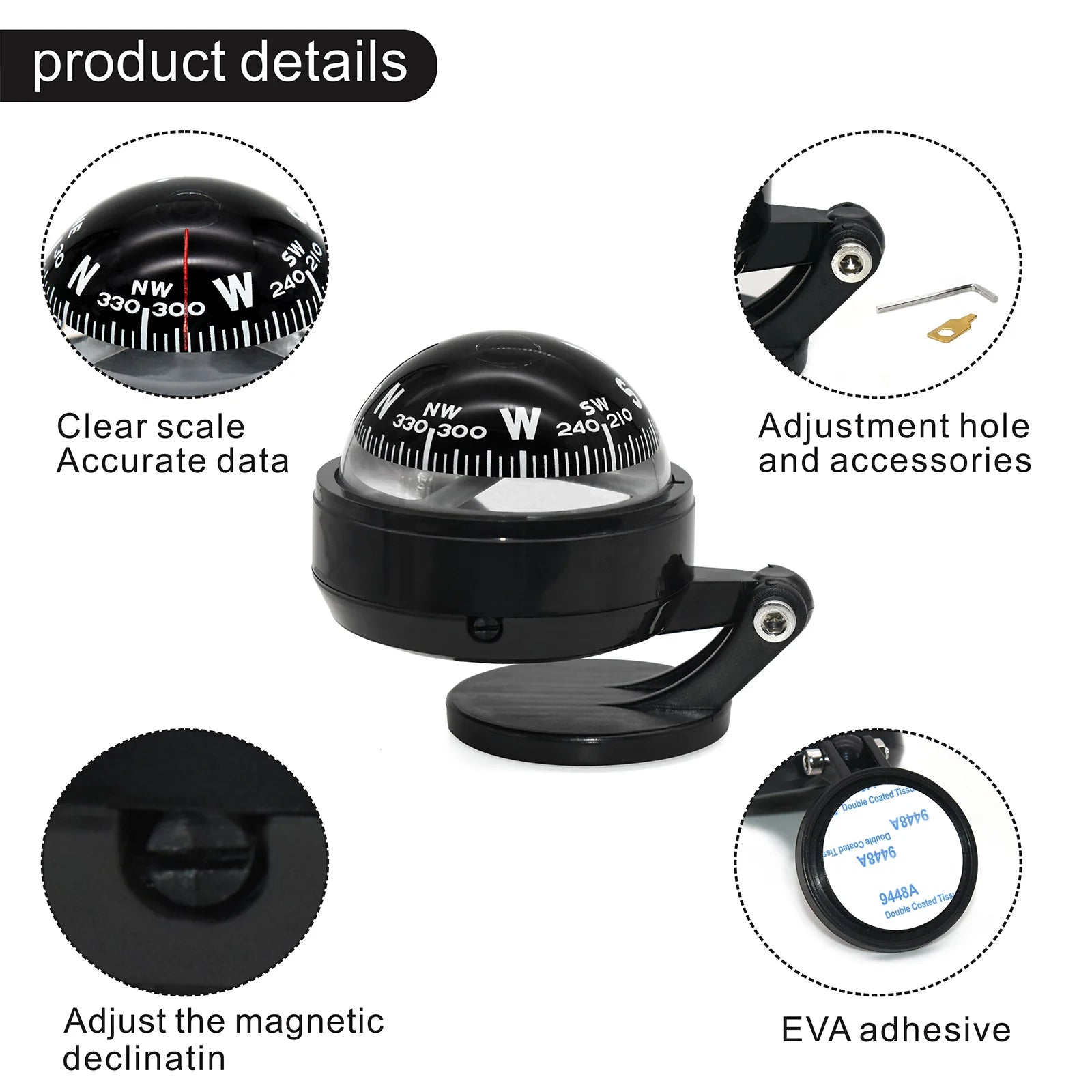 Mini Waterproof Electronic Navigation Compass, Essential Camping Gear, Small Guide Ball for Marine, Boat, and Vehicle Navigation