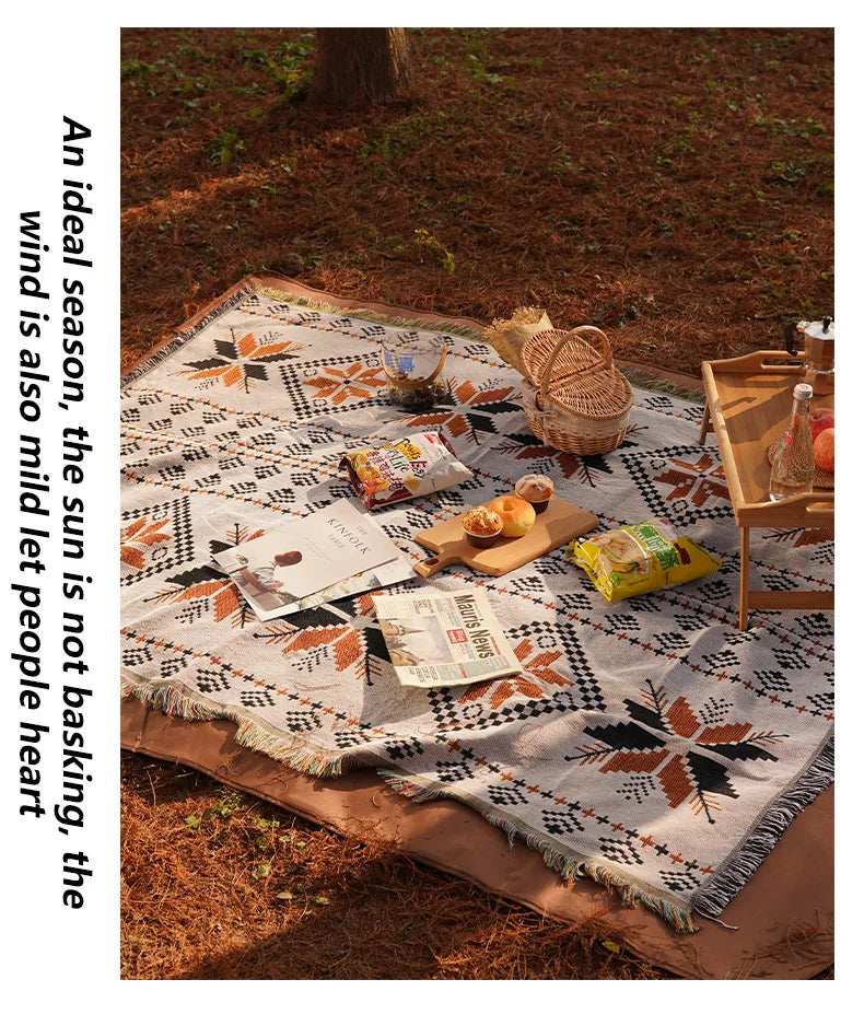 Bohemian Carpet Camping Picnic Mat Outdoor Camping Supplies with Ethnic Style, Perfect for Picnics and as a Moisture-Proof Mat