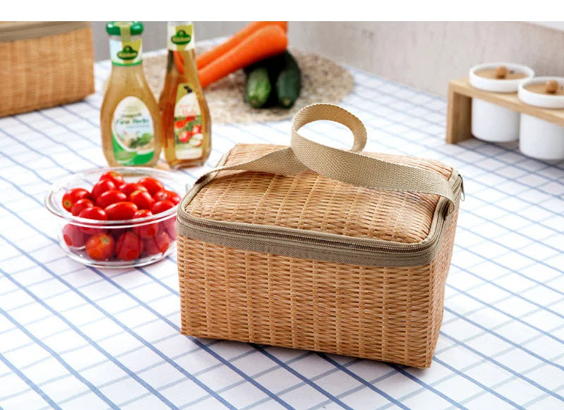 Portable Wicker Rattan Outdoor Camp Picnic Basket: Ideal for Storing Tableware and Food Containers on the Go