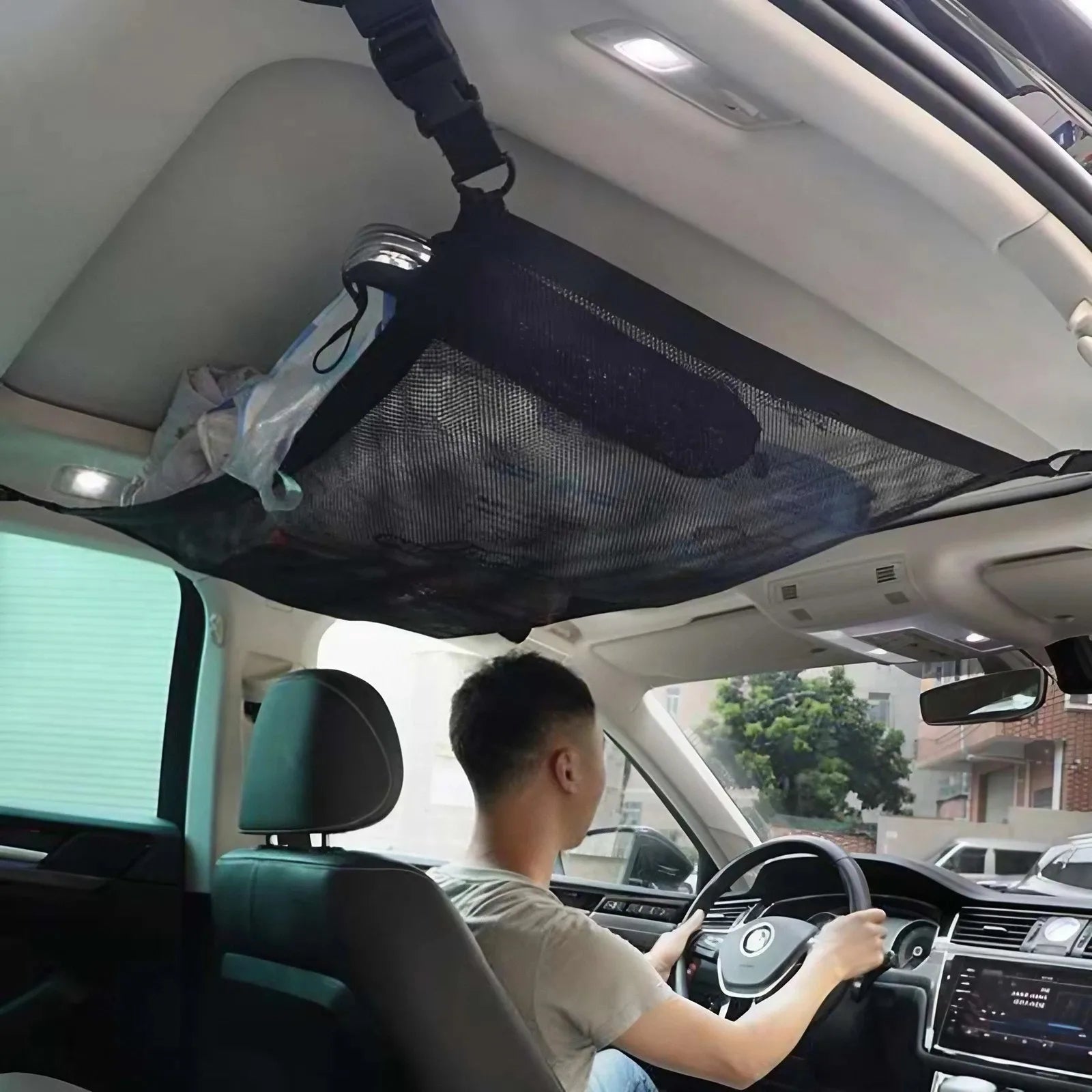 1pc Car Ceiling Storage Net Pocket Car Roof Bag Interior Cargo Net Breathable Mesh Bag Auto Stowing Tidying Interior Accessories