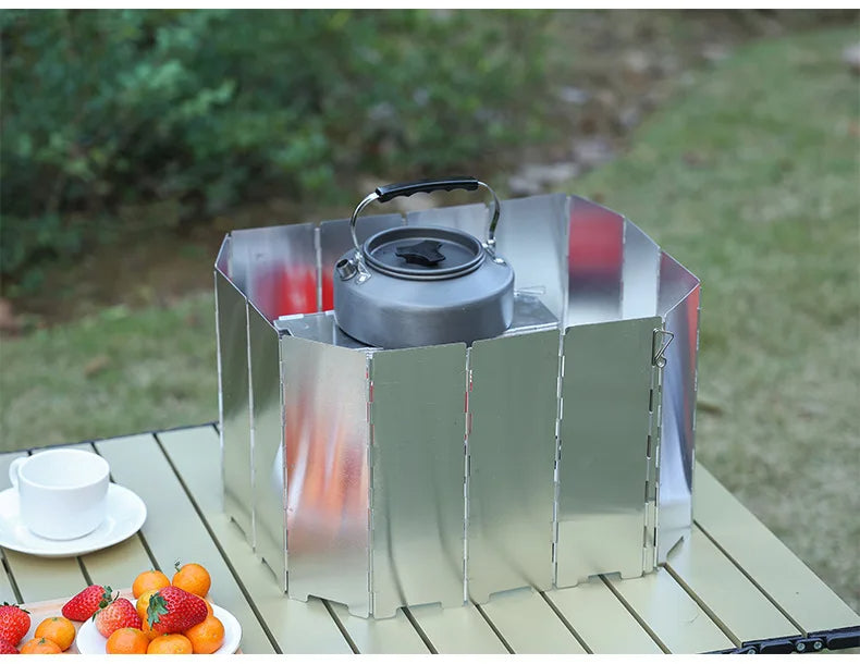 Folding Outdoor Stove Windscreen: Aluminum Camping Stove Windshield with Carrying Bag, Lightweight and Portable for Butane Burner Protection