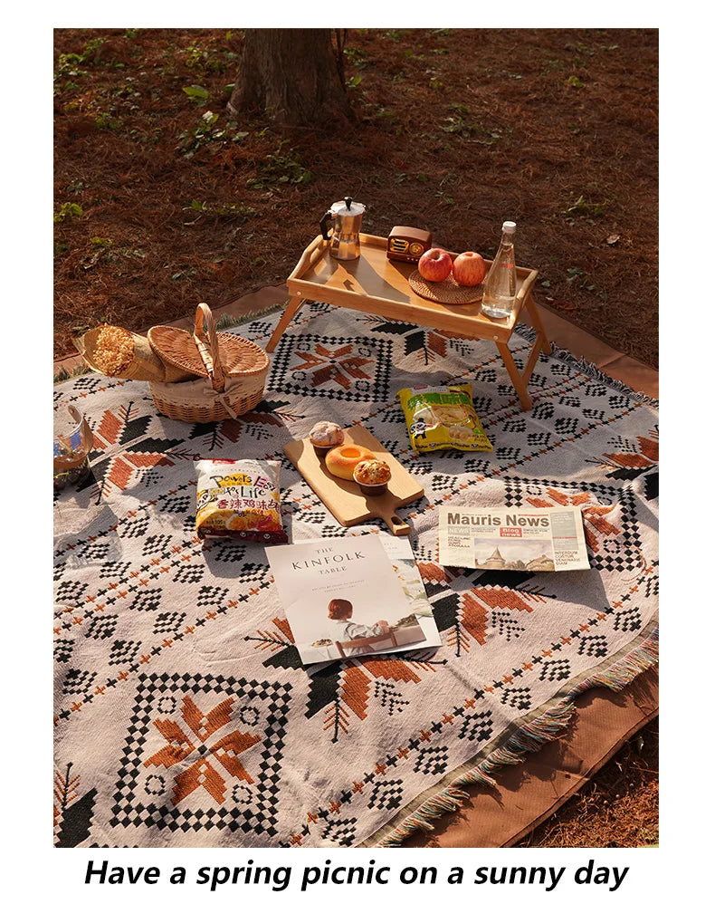 Bohemian Carpet Camping Picnic Mat Outdoor Camping Supplies with Ethnic Style, Perfect for Picnics and as a Moisture-Proof Mat