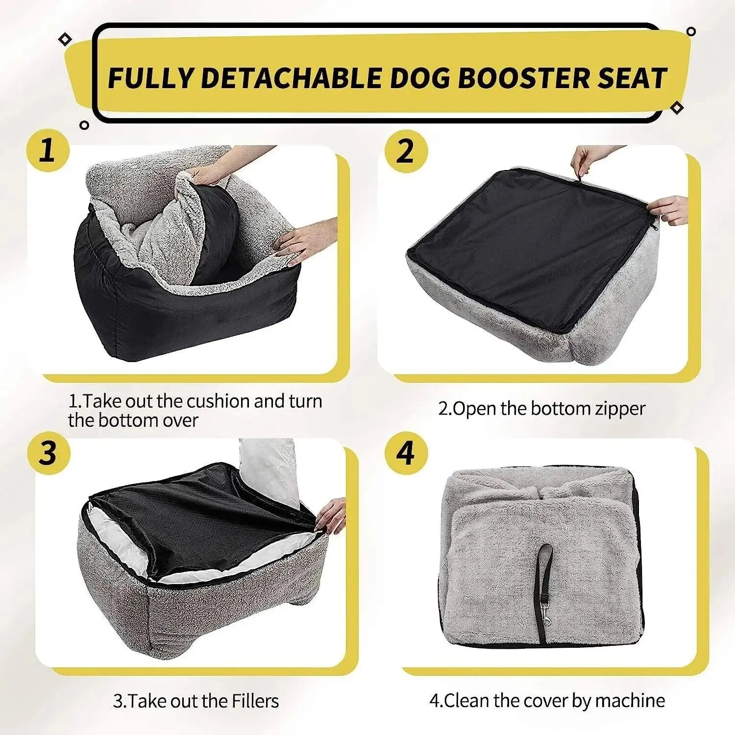 Dog Car Seat with Seat Belt Washable Dog Booster Seat for Small Dogs, Anti-Slip Travel Pet Car Bed for Front or Back Seat, Adjustable Safety Buckle, with Convenient Storage Pockets