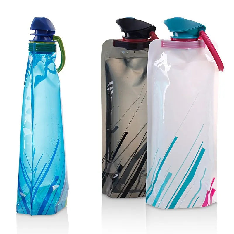 Expandable Plastic Water Bottles: Reusable Water Bottles with Carabiner Clip, Foldable Water Containers Ideal for Outdoor Travel, Sports, Hiking, or Camping Adventures