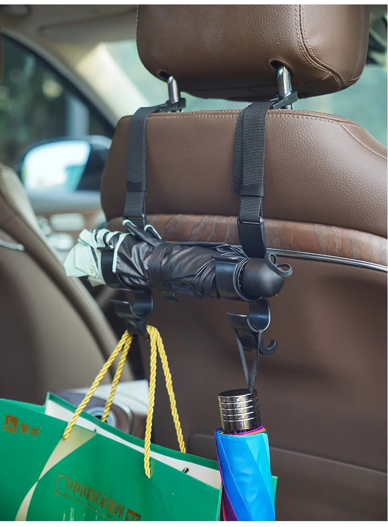 2pcs Multi-Function Car Back Seat Hooks: Convenient Rear Seat Headrest Hanging Hooks with Umbrella Holder and Seat Back Storage, Essential Auto Interior Tools