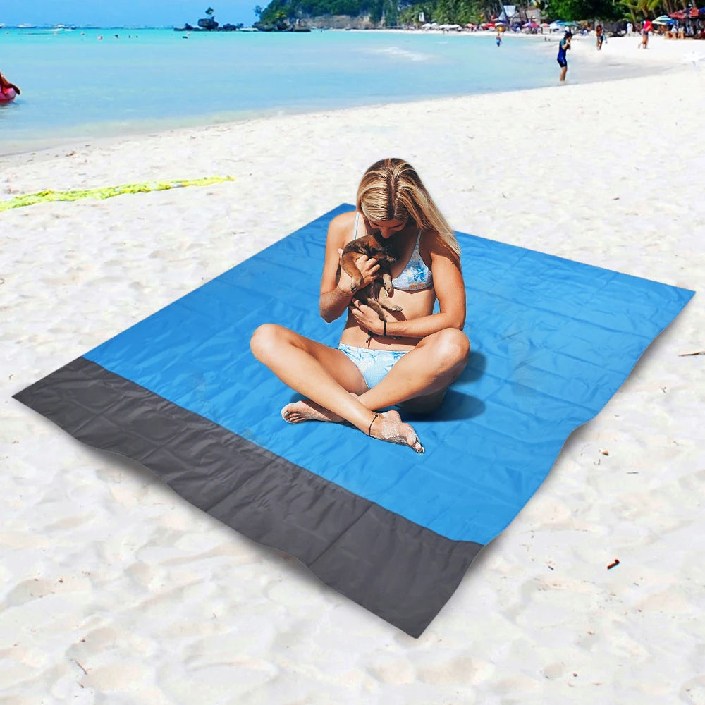 Waterproof Outdoor Beach Blanket Portable Picnic Mat and Camping Ground Mat Doubles as Sun Shade Tent Tarp. Includes Storage Sack for Convenient Sleeping Gear Tool 8487033208996