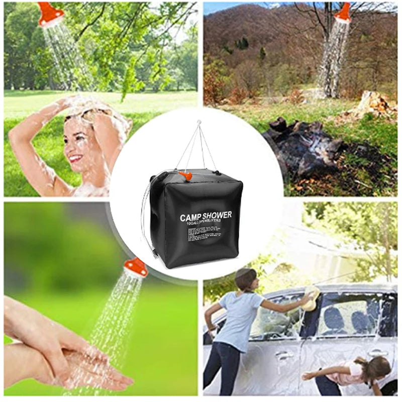 40L Solar Power Fast Heating Camping Shower Bag: Portable Water Storage Bag for Camping, Fishing, Hiking, and Bathing, Includes Shower Head for Convenient Outdoor Use