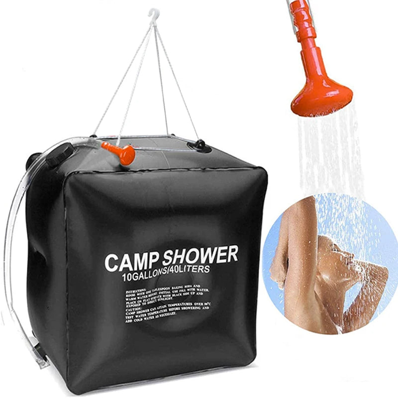 40L Solar Power Fast Heating Camping Shower Bag: Portable Water Storage Bag for Camping, Fishing, Hiking, and Bathing, Includes Shower Head for Convenient Outdoor Use