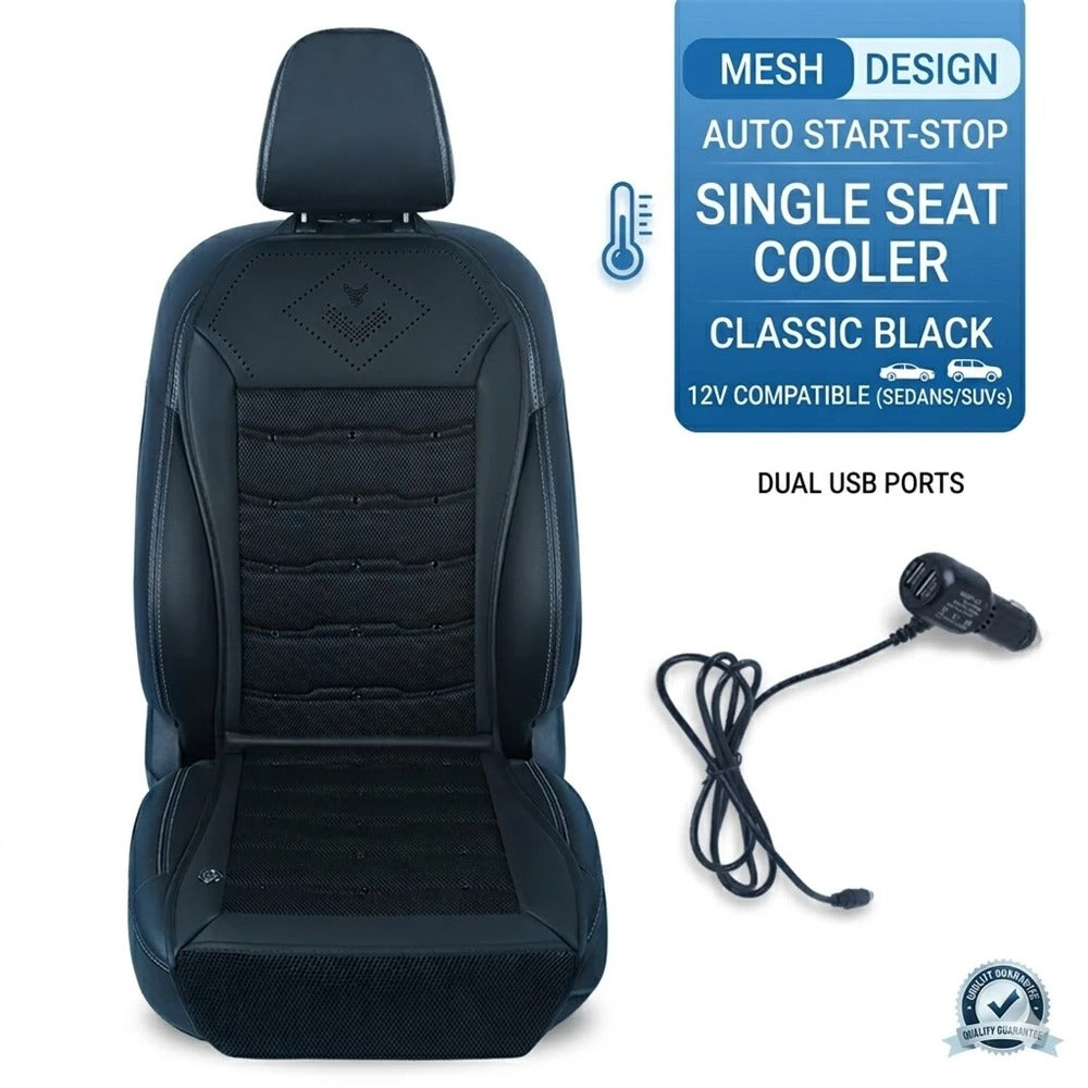12V Ventilated Car Seat Cushion – Smart Auto Start/Stop Cooling Seat Cover - Delicate Leather