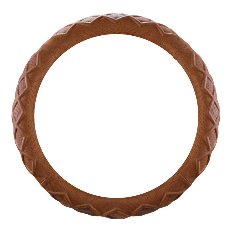 Rhombus Pattern PU Leather Steering Wheel Cover – O-Type Minimalist Non-Slip Grip - Delicate Leather