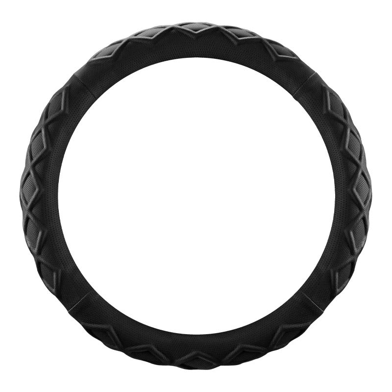 Rhombus Pattern PU Leather Steering Wheel Cover – O-Type Minimalist Non-Slip Grip - Delicate Leather