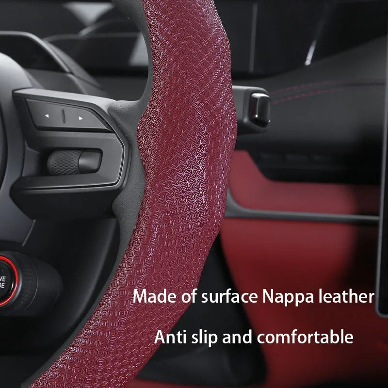 5D Copper Coin Pattern Steering Wheel Cover 38cm – Ultra-Thin Breathable Non-Slip Universal Car Steering Wheel Protector - Delicate Leather