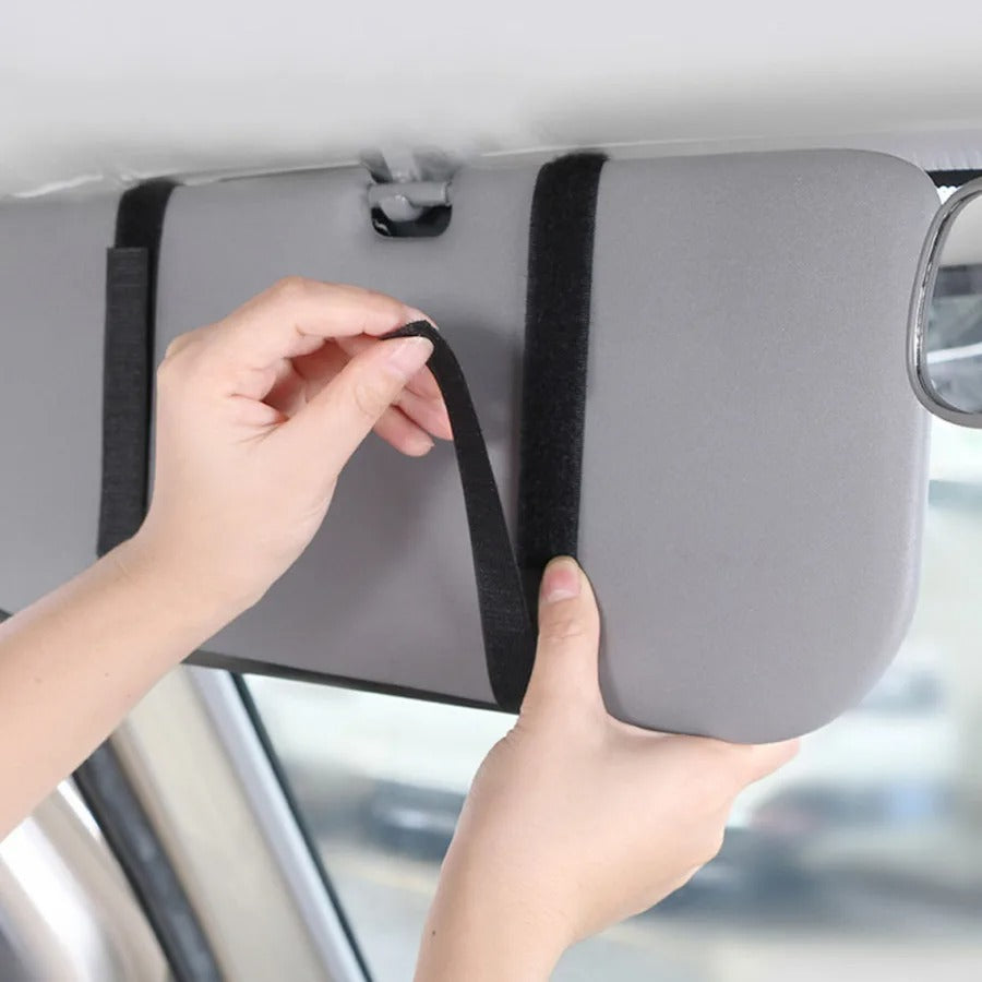 PU Leather Car Sunshade Storage Bag Organizer - Sun Visor Clip with Pen, Card, Ticket, and Sunglasses Holder