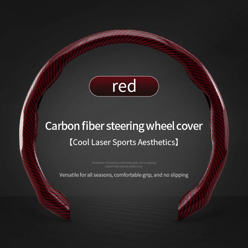 Carbon Fiber Texture Steering Wheel Cover – 38cm Universal Non-Slip Microfiber Grip - Delicate Leather  