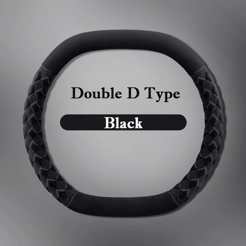 Soft Suede Steering Wheel Cover – Universal 38cm Winter Warm Non-Slip Car Handle Wrap Interior Accessories - Delicate Leather  