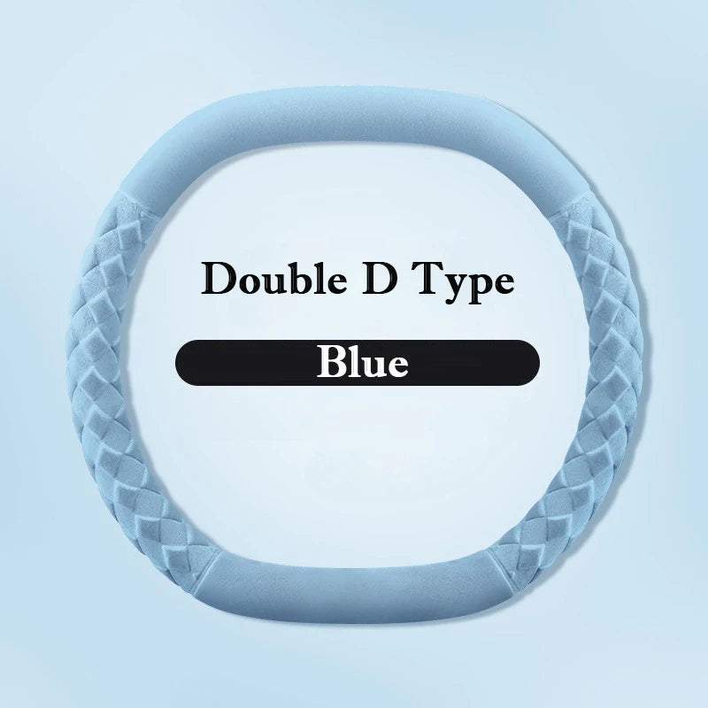 Soft Suede Steering Wheel Cover – Universal 38cm Winter Warm Non-Slip Car Handle Wrap Interior Accessories - Delicate Leather  