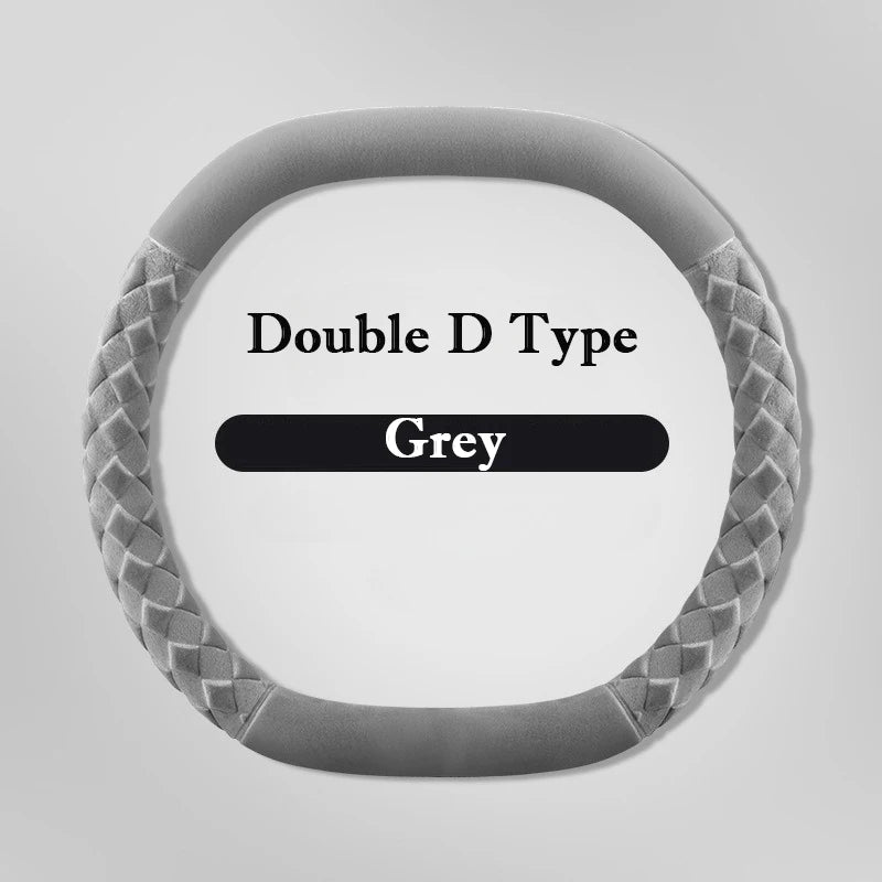 Soft Suede Steering Wheel Cover – Universal 38cm Winter Warm Non-Slip Car Handle Wrap Interior Accessories - Delicate Leather  