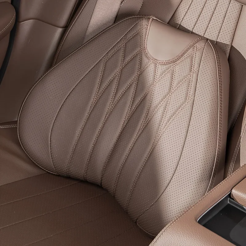 Car Lumbar Support Cushion & Headrest Neck Pillow – Memory Foam, Universal Fit for Cars, Soft and Comfortable - Delicate Leather  