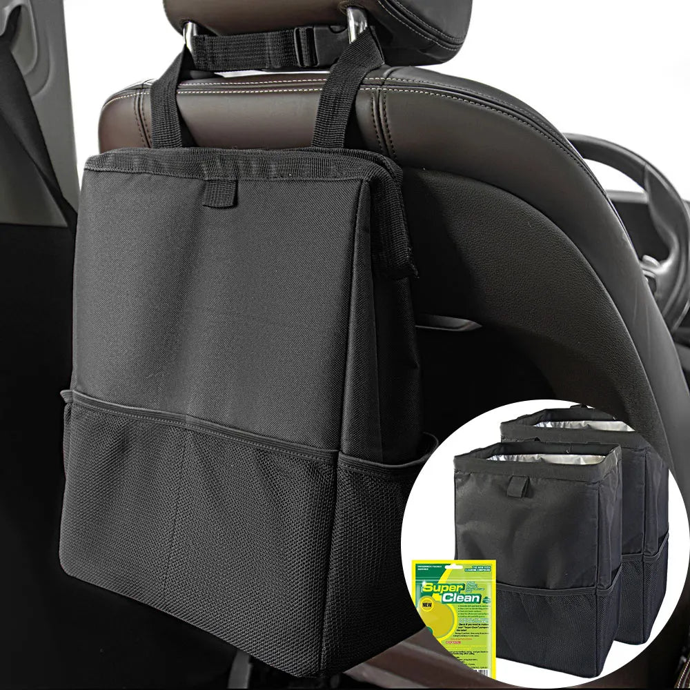 Used Foldable Design Waterproof Oxford Vehicle Headrest Hanging Storage Bag Car Trash Can with Leakproof PEVA Lining