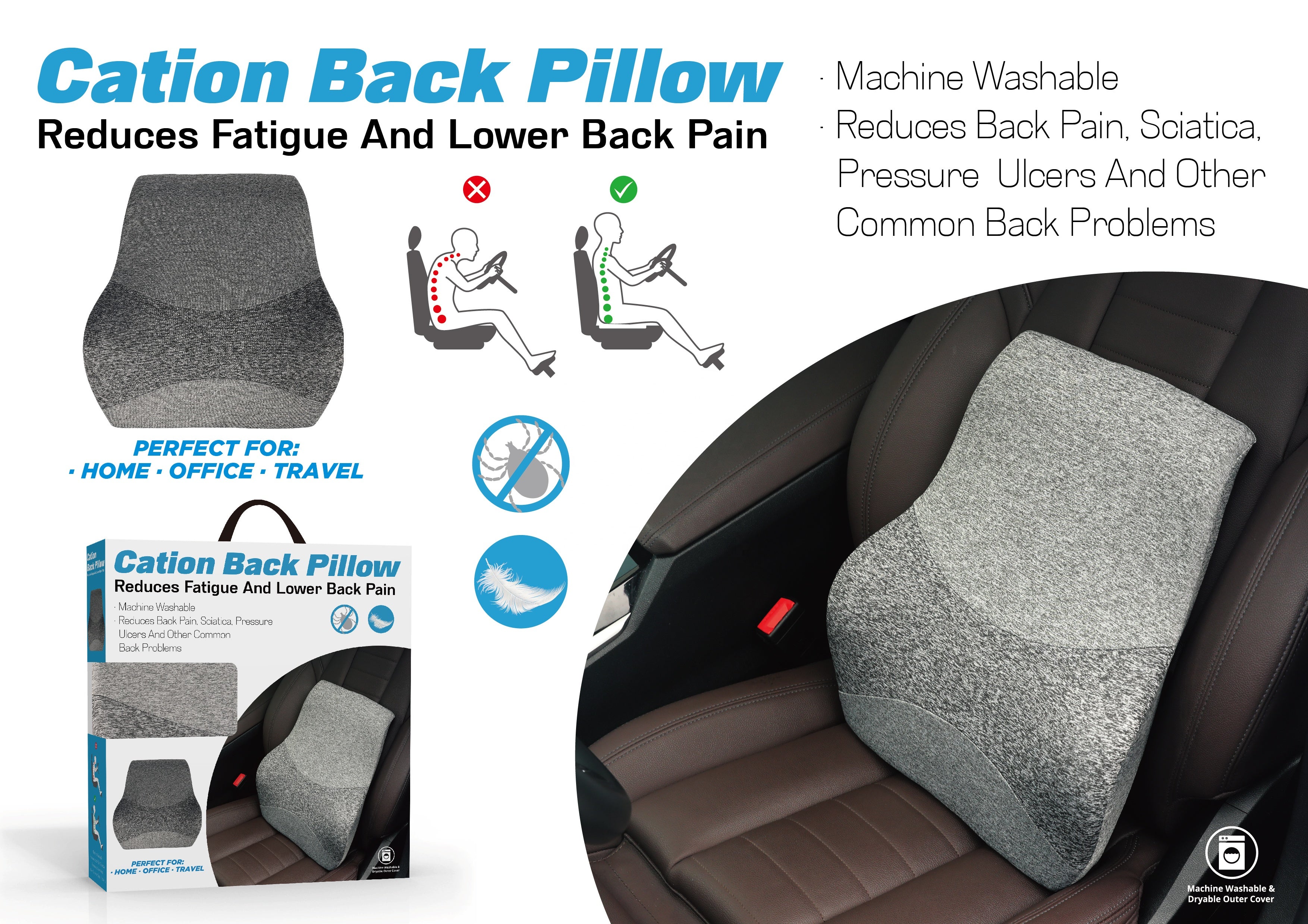 Professional Softness Car Back Pillow Neck Seat Waist Cushion Pad Lumbar Rest Pillow