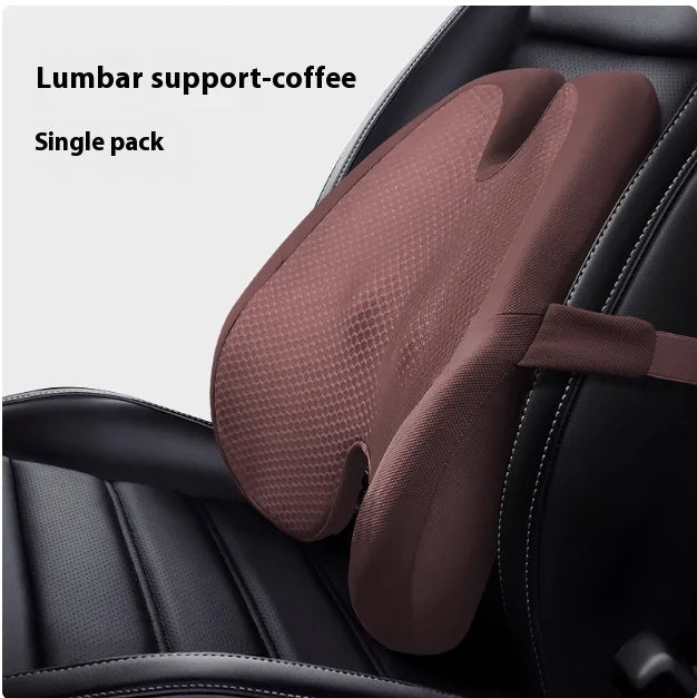 Memory Foam Car Seat Cushion & Back Support Pillow – Relieve Spine Pain and Pressure - Delicate Leather  