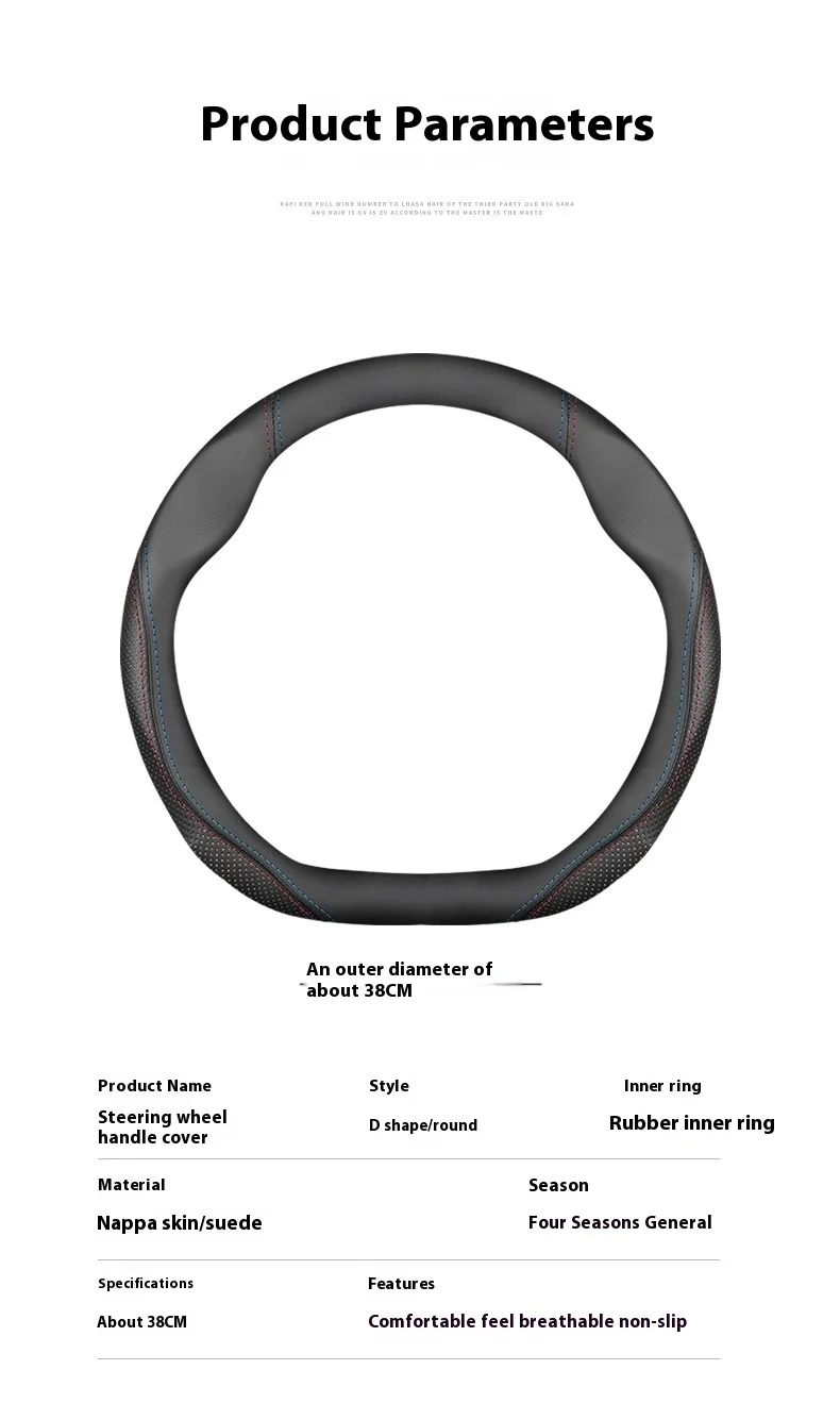 Universal Leather Steering Wheel Cover – 38cm, Non-Slip, Compatible with Select Mid-Size & SUV Models - Delicate Leather  