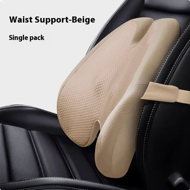 Memory Foam Car Seat Cushion & Back Support Pillow – Relieve Spine Pain and Pressure - Delicate Leather  