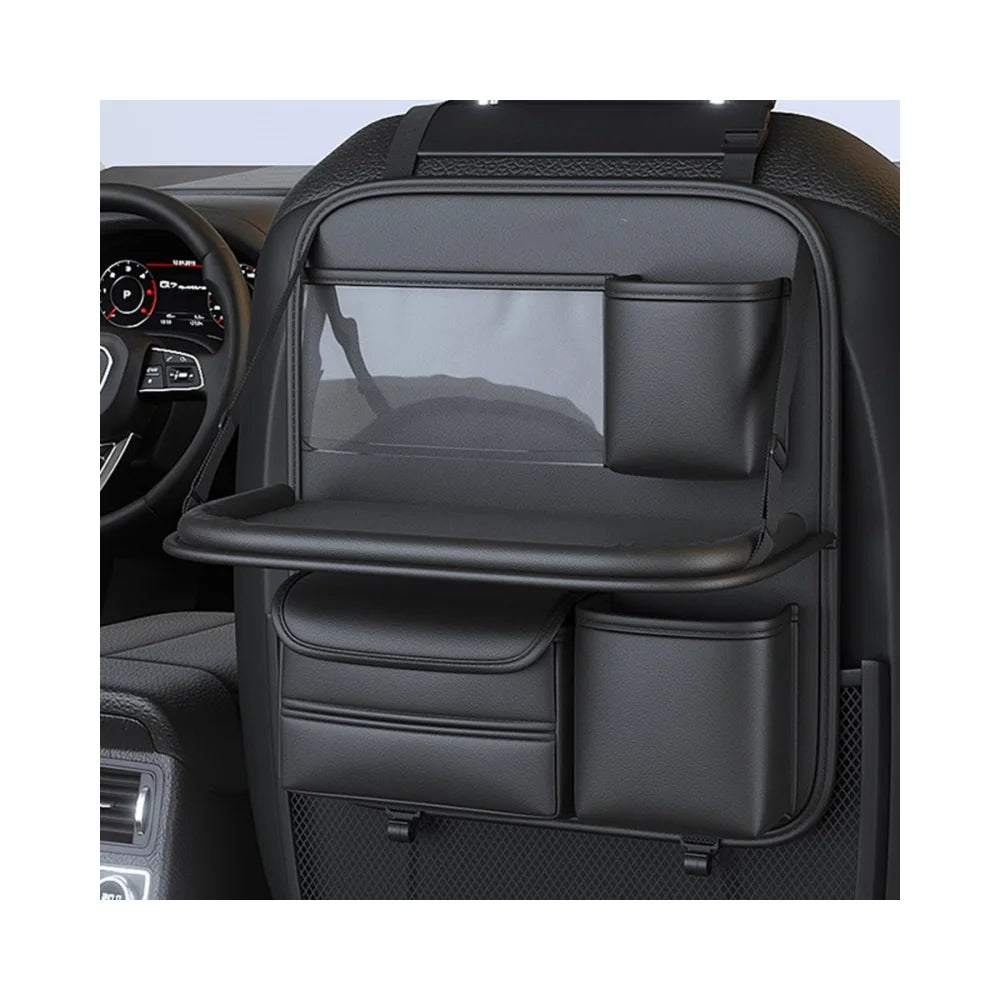 Waterproof Leather Foldable Car Backseat Headrest Table - Universal Car Back Seat Organizer with Tray