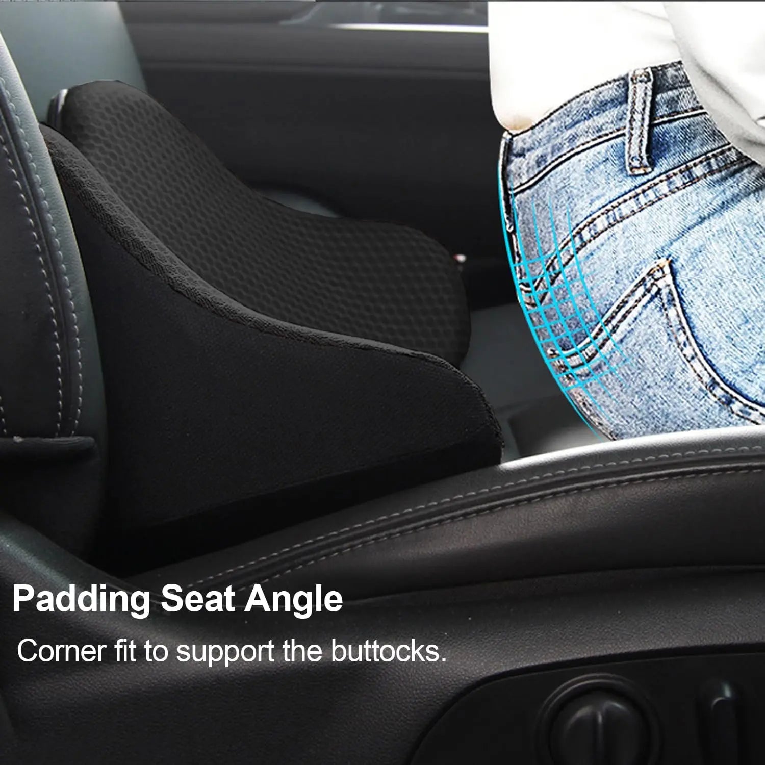 Memory Foam Travel Car Back Cushion – Orthopedic Massage Seat Mat for Car, Office Chair & Nap Pad - Delicate Leather  