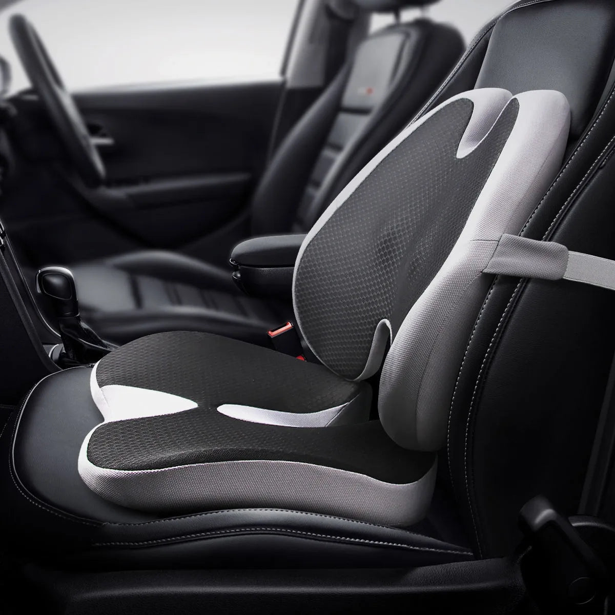 Memory Foam Car Seat Cushion & Back Support Pillow – Relieve Spine Pain and Pressure - Delicate Leather  